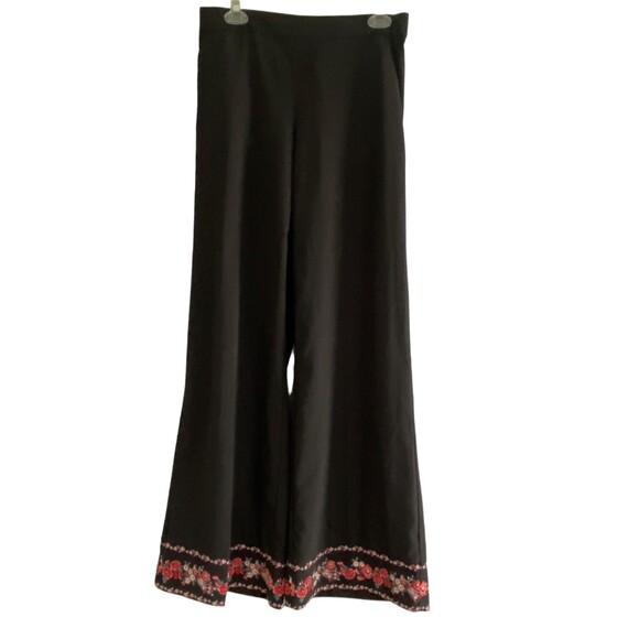 New York & Co Wide Black Floral Trim Leg Pants Palazzo Wide Pockets S Small - Picture 2 of 10